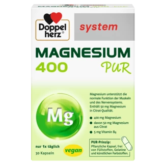 Abbildung der Produktverpackung Doppelherz system MAGNESIUM 400 PUR Frontansicht